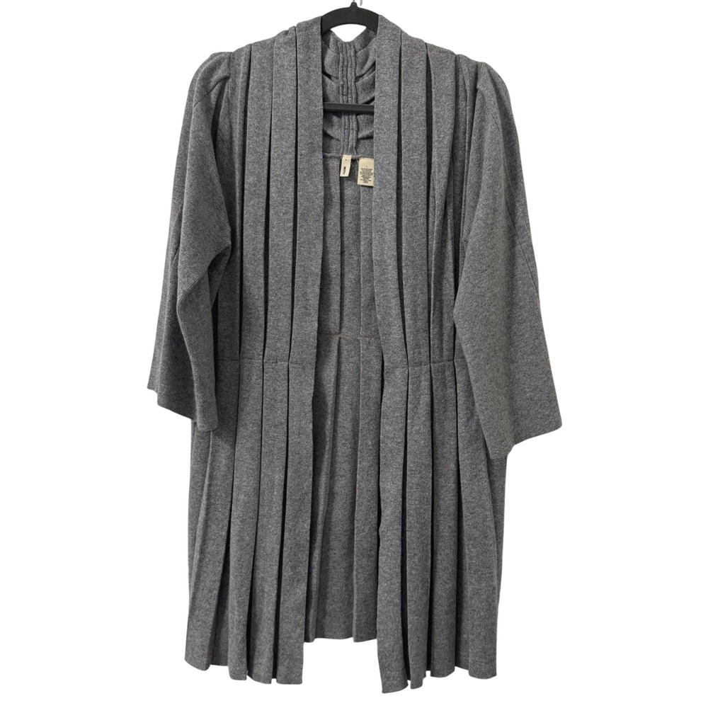 Anthropologie Moth Cardigan Women L‎ Gray Pleated Long Sleeve Knit Open Front